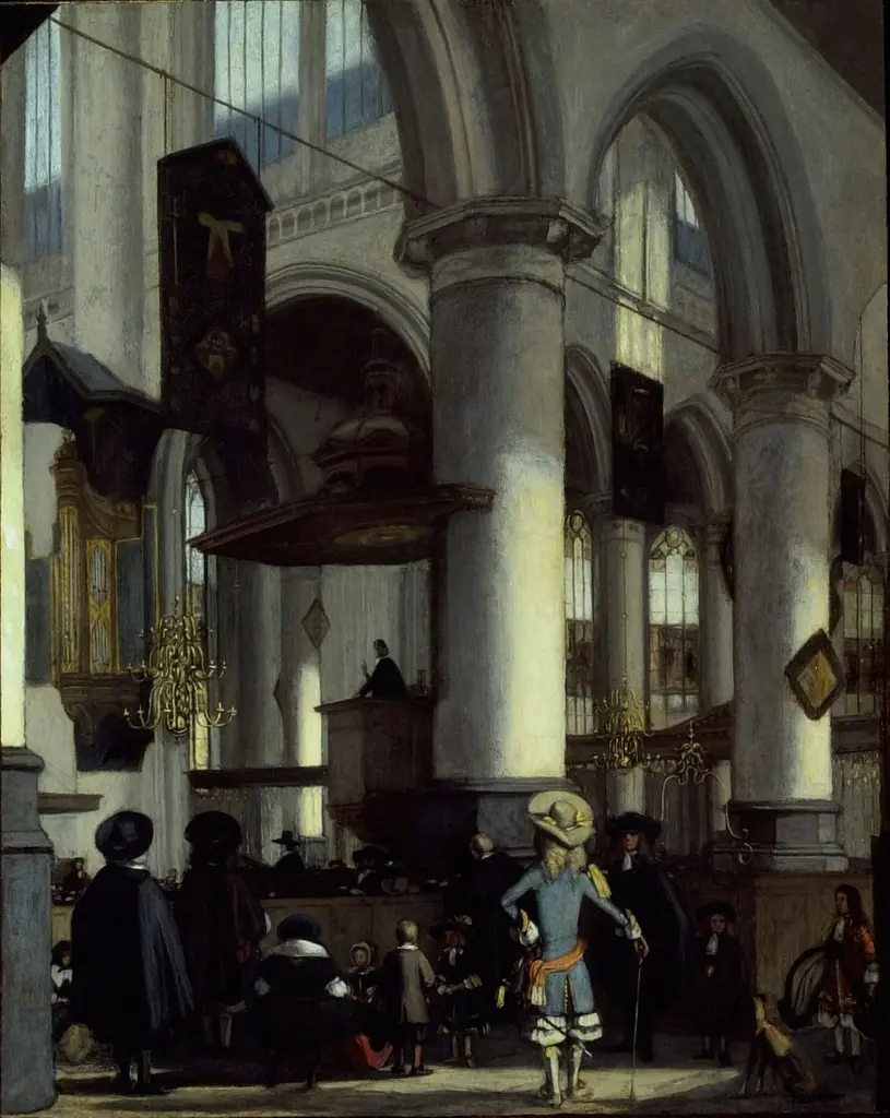 Interior of the Oude Kerk, Delft, by Emanuel de Witte, unspecified, 1690