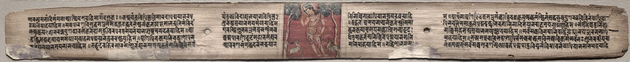 Folio 37 from a Gandavyuha-sutra (Scripture of the Supreme Array): Sudhana and a pair of antelopes (recto); text (verso), detail