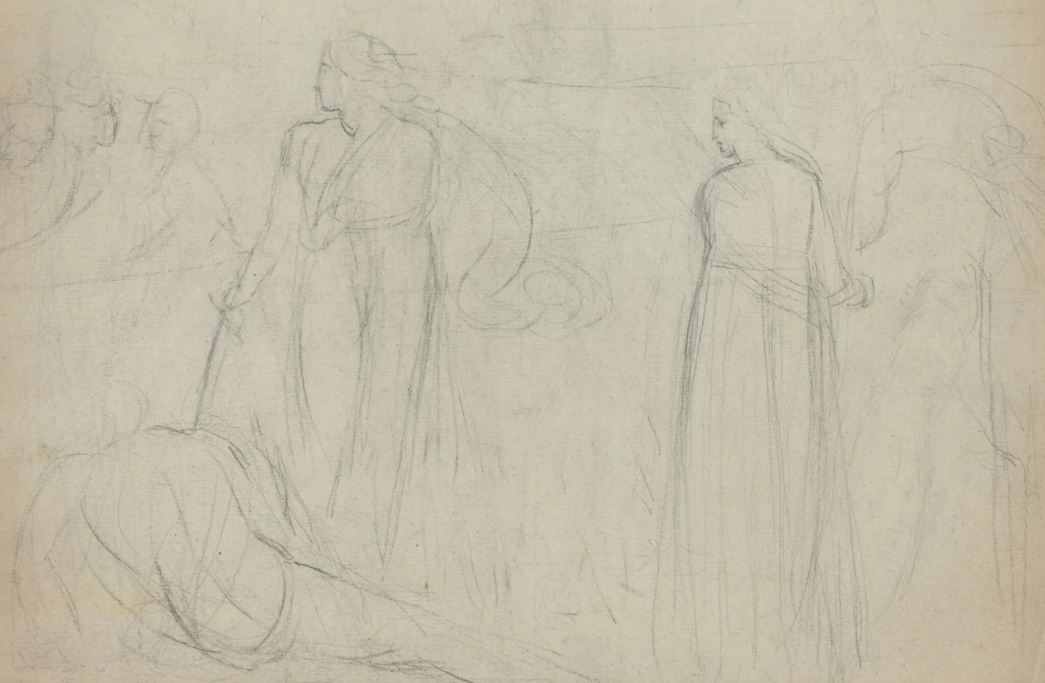 Sketch of a Swordsman Standing Over His Defeated Opponent [verso], detail