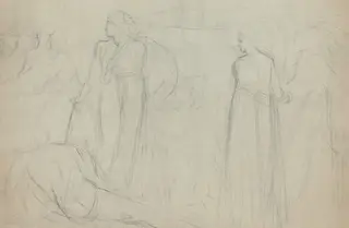 Sketch of a Swordsman Standing Over His Defeated Opponent [verso], by William Blake, graphite, 1782