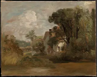 Willy Lott's House (recto); Landscape Sketches with Trees and Church Tower (verso), by John Constable, oil, 1816