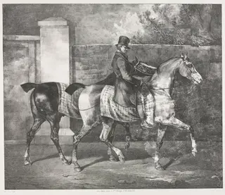 Two Horses Exercised by a Jockey, by Théodore Géricault, 1822