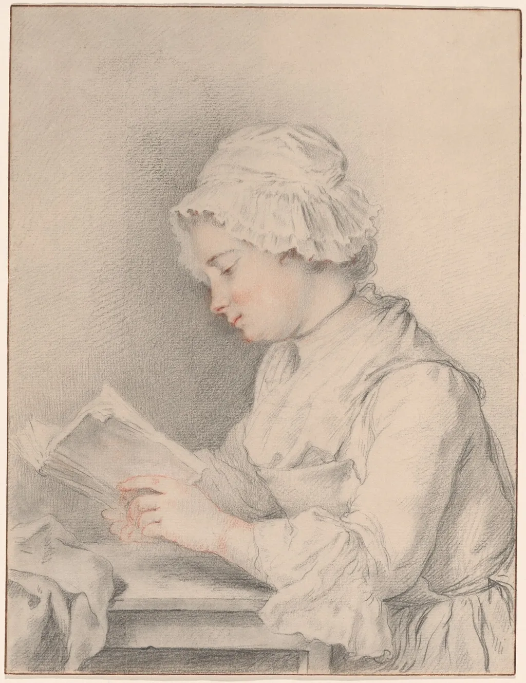 Young Girl Reading, by Jacques André Portail, chalk, 1740