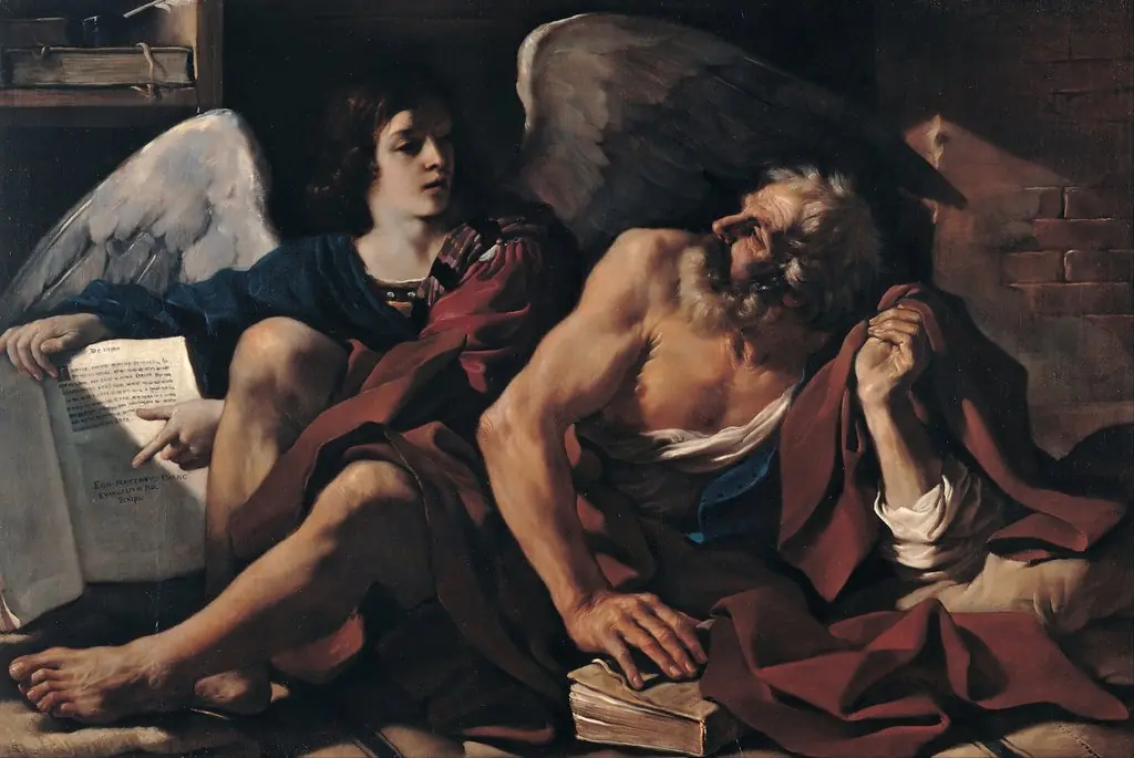 Saint Matthew and the Angel, by Guercino, oil, 1622