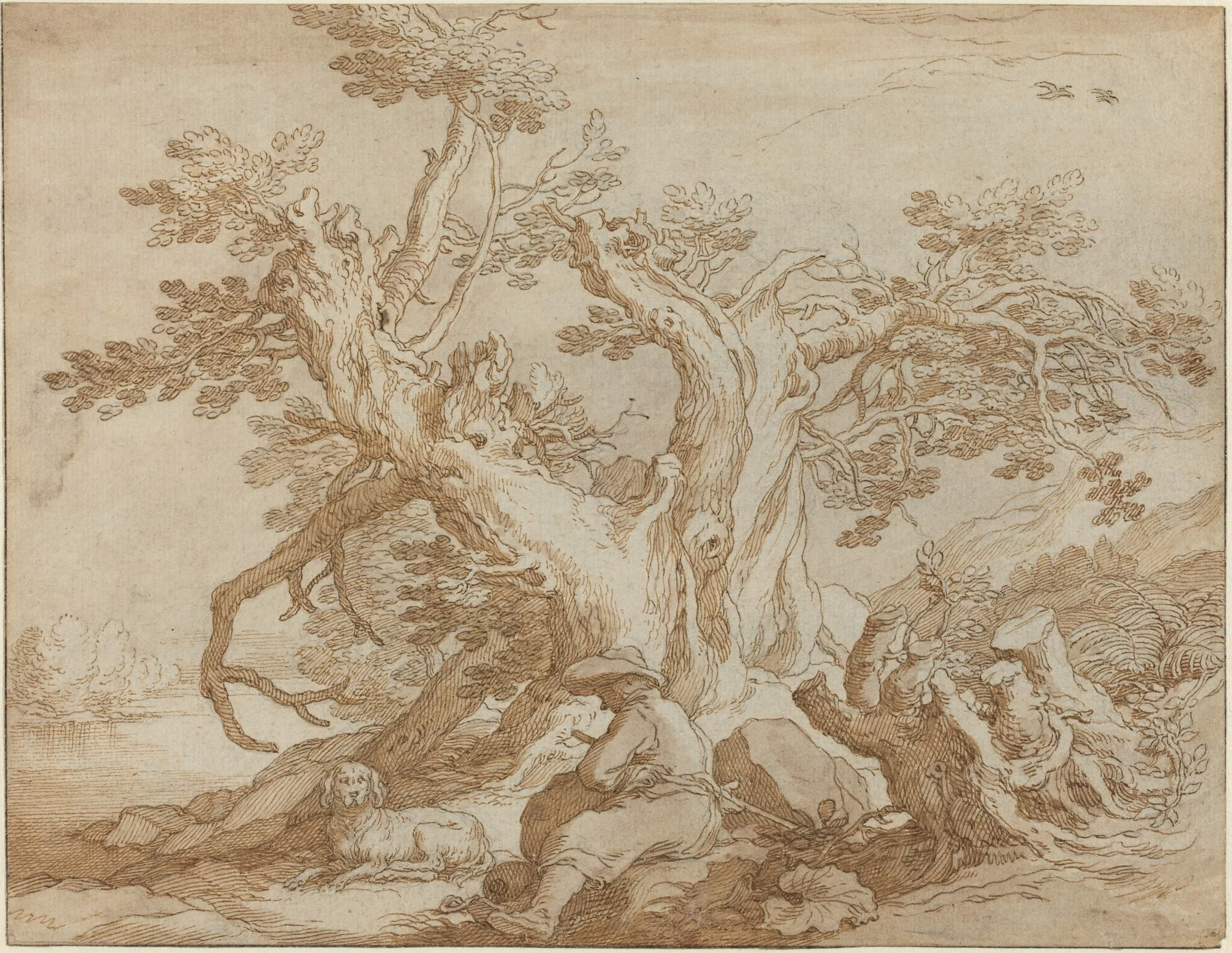 Landscape with Seated Figure and Dog, detail