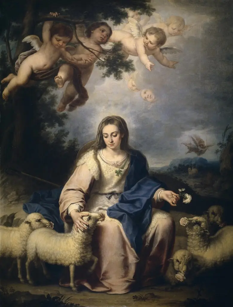 The Virgin as a Shepherdess, by Bernardo Germán de Llórente, oil, 1732