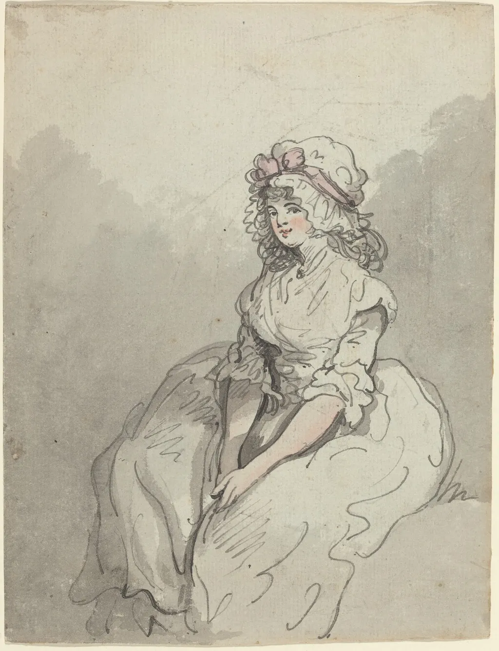 A Young English Beauty, by Thomas Rowlandson, ink, 1790