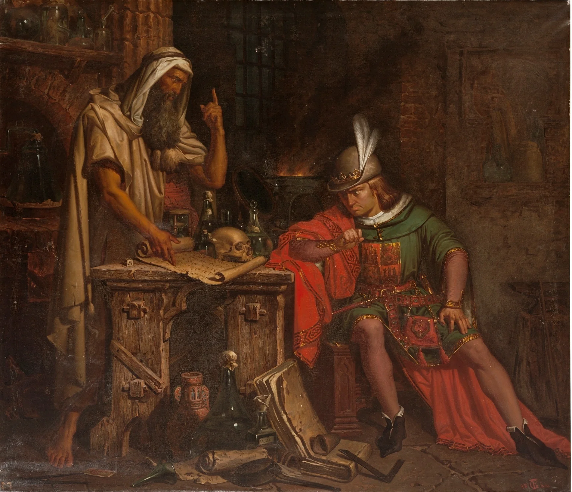 Don Pedro I de Castilla consulta su horóscopo a un moro sabio de Granada llamado Ben-Agatim, detail