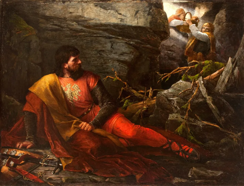 Łokietek in the Cave, by Maria Magdalena Andrzejkowicz-Buttowt, oil, 1891