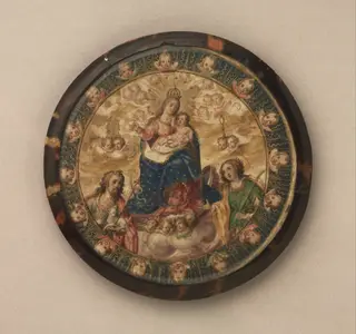 Nun's Shield showing the Virgin and Child with Saints John the Baptist and Catherine of Alexandria, by Andrés Lagarto, watercolor, 1640