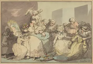 Dressing for a Birthday, by Thomas Rowlandson, ink, 1788