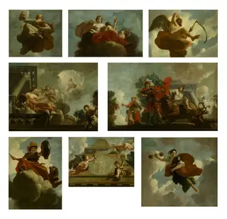 Eight allegorical scenes from the ceiling of the Leper's Asylum, Amsterdam, by Gerard de Lairesse, oil, 1675