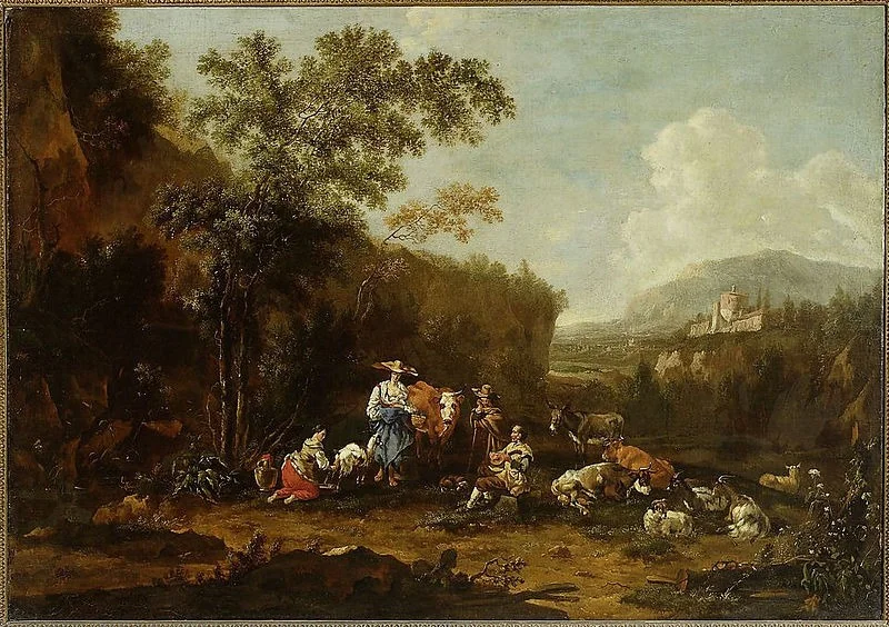 Italian landscape with a group of shepherds, detail