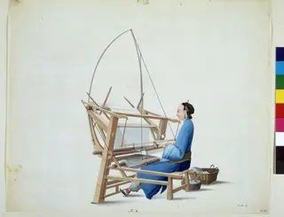 Woman Weaving Cotton, by Puqua, paint, 1790