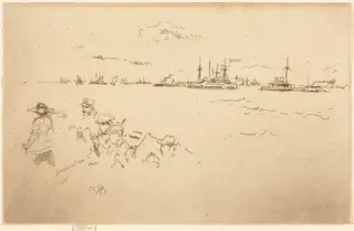 Monitors, by James McNeill Whistler, ink, 1887