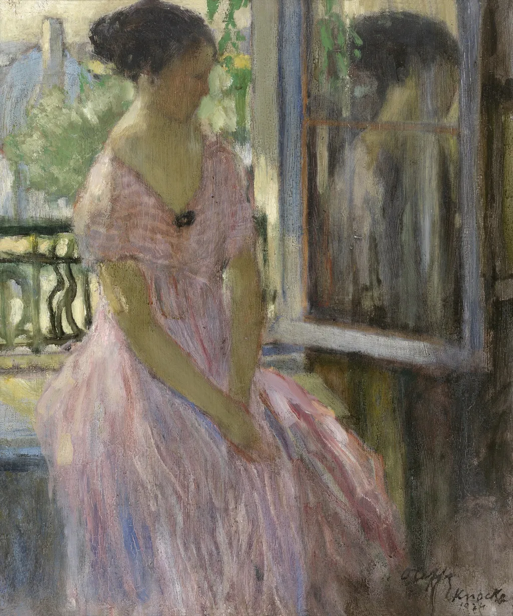 Woman at the Window, by Auguste Oleffe, oil, 1924