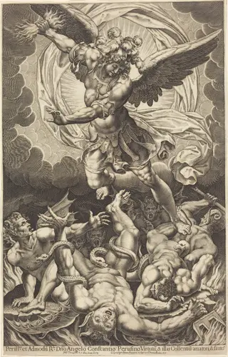 The Fall of the Rebellious Angels, by Philippe Thomassin, ink, 1618