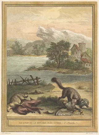 Le loup et le renard (The Wolf and the Fox), by Pierre François Tardieu, ink, 1759