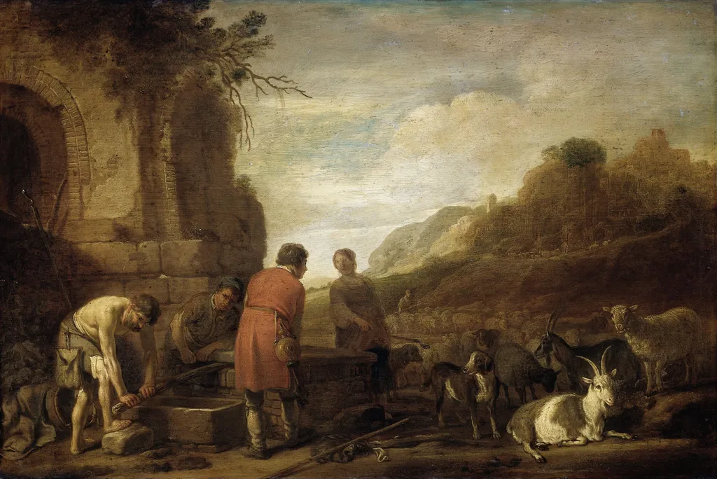 The meeting of Jacob and Rachel, by Claes Corneliszoon Moeyaert, oil, 1638