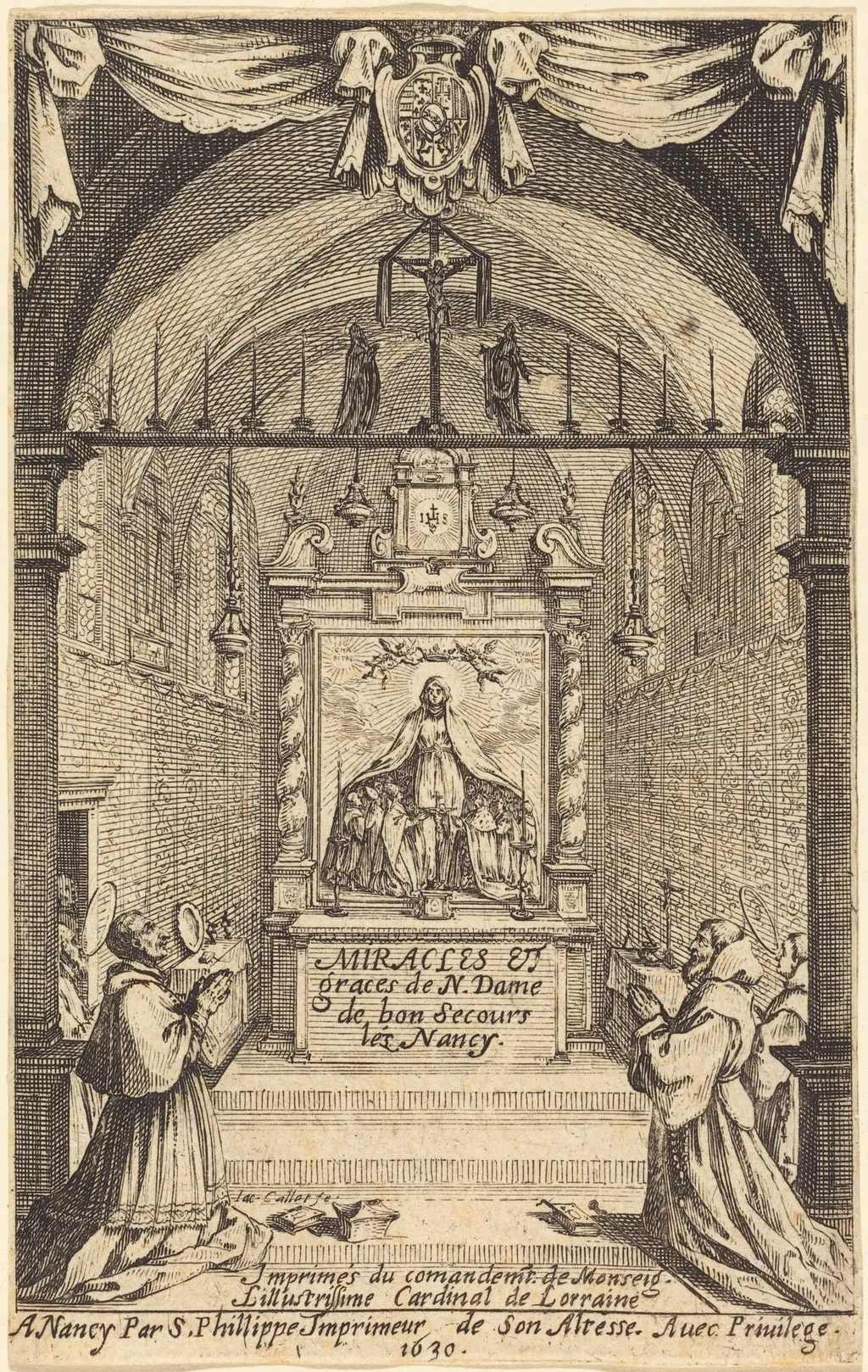 Frontispiece for the Miracles and Graces of Our Lady of "Bon-Secours-les-Nancy", by Jacques Callot, ink, 1630