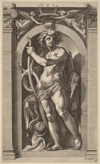 Sol or Apollo, by Hendrick Goltzius, ink, 1592