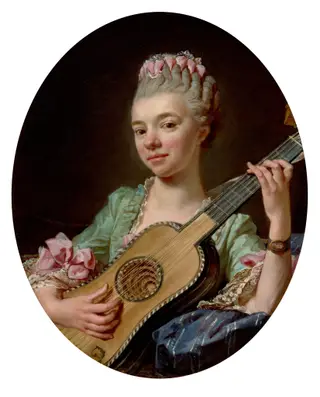 Young Woman with a Guitar, by Jean-Bernard Restout, oil, 1768