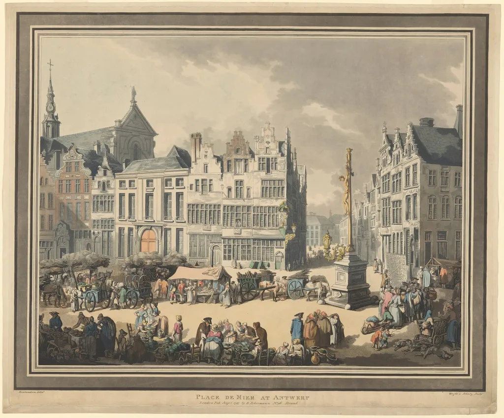Place de Meir at Antwerp, by Thomas Rowlandson, ink, 1797
