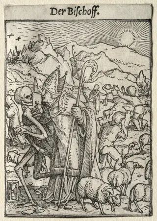 Dance of Death:  The Bishop, by Hans Holbein the Younger, 1526