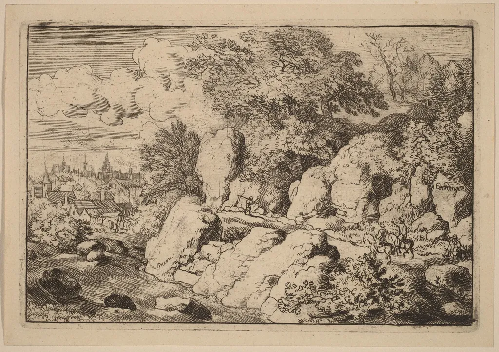 Two Horsemen on a Rocky Path, by Allart van Everdingen, ink, 1650