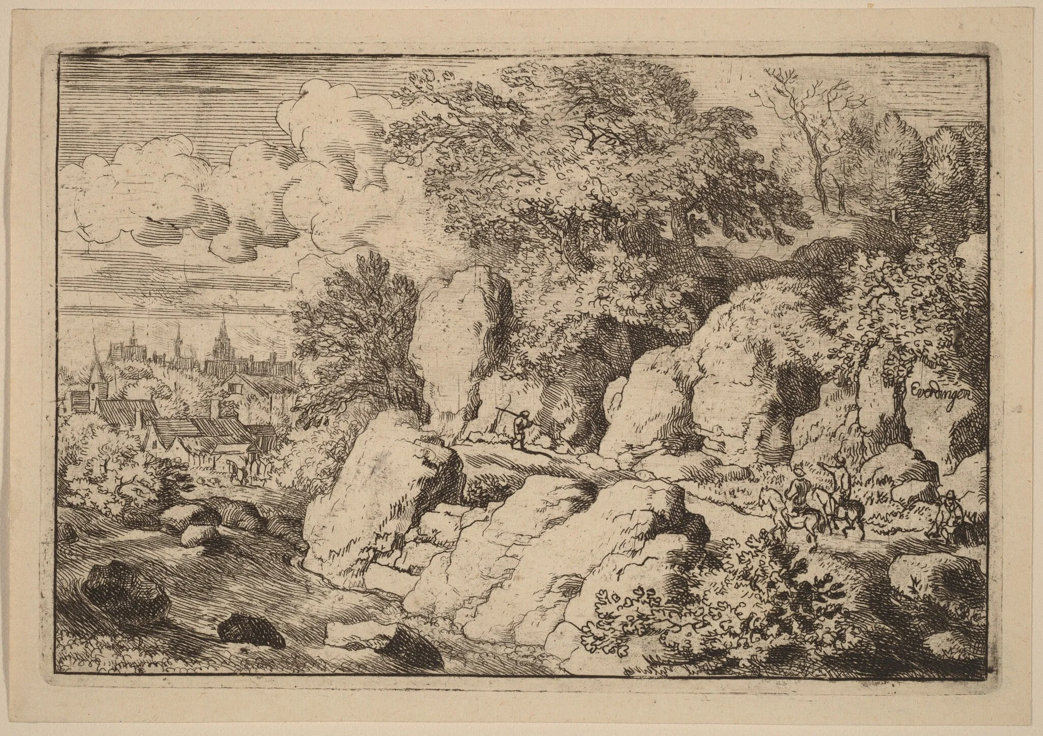 Two Horsemen on a Rocky Path, detail
