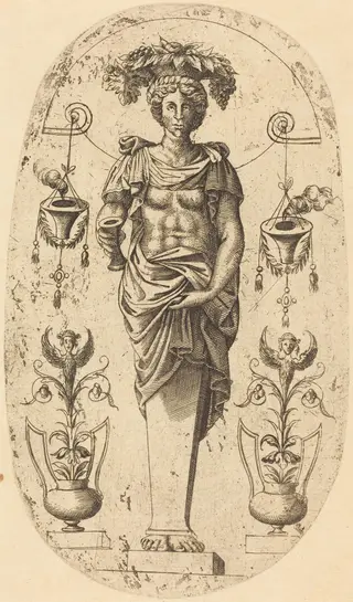 Woman Carrying a Basket on Her Head, by Jean Mignon, ink