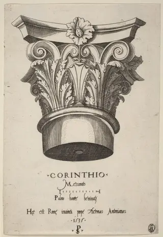 Capitals from the Baths of Antoninus, Rome, by Master PS, ink, 1535