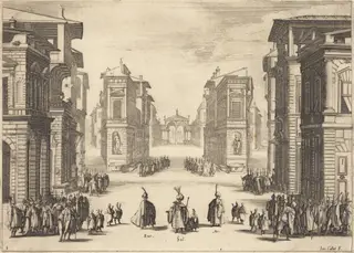 Il Solimano, Act I, by Jacques Callot, ink, 1620