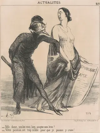 Belle dame voulez-vous ... accepter mon bras?, by Honoré Daumier, ink, 1851