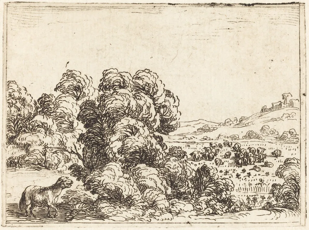 Sheep Calling Lamb, by Jacques Callot, ink, 1628