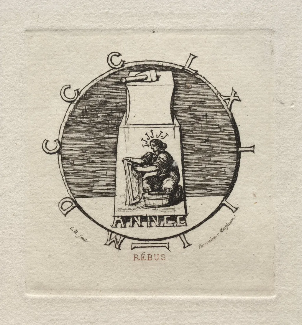 Rebus:  "Here lies the ancient vendetta", by Charles Meryon, 1863