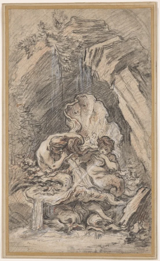 Fountain with Two Tritons Blowing Conch Shells, detail