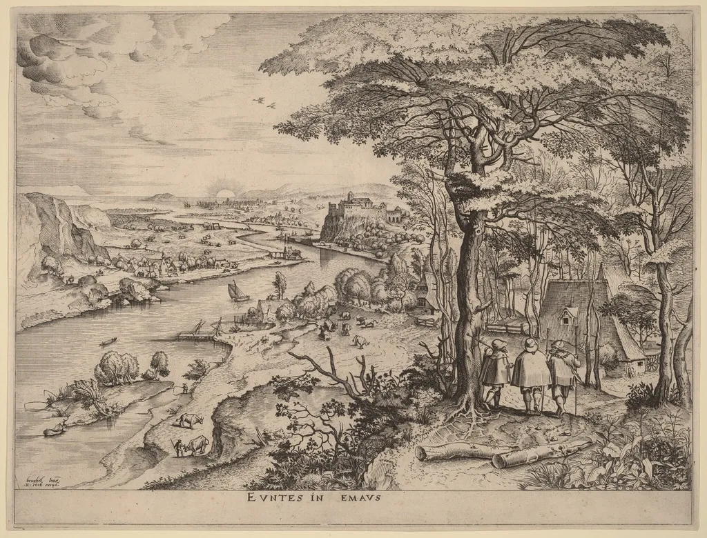 Euntes in Emaus (The Pilgrims to Emmaus), by Lucas van Doetechum, ink, 1556
