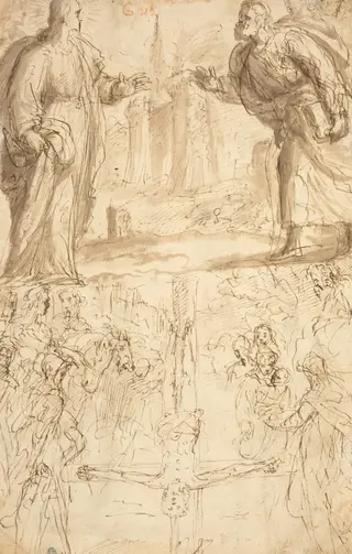 Crucifixion of Saint Peter, by Giulio Cesare Procaccini, ink, 1612