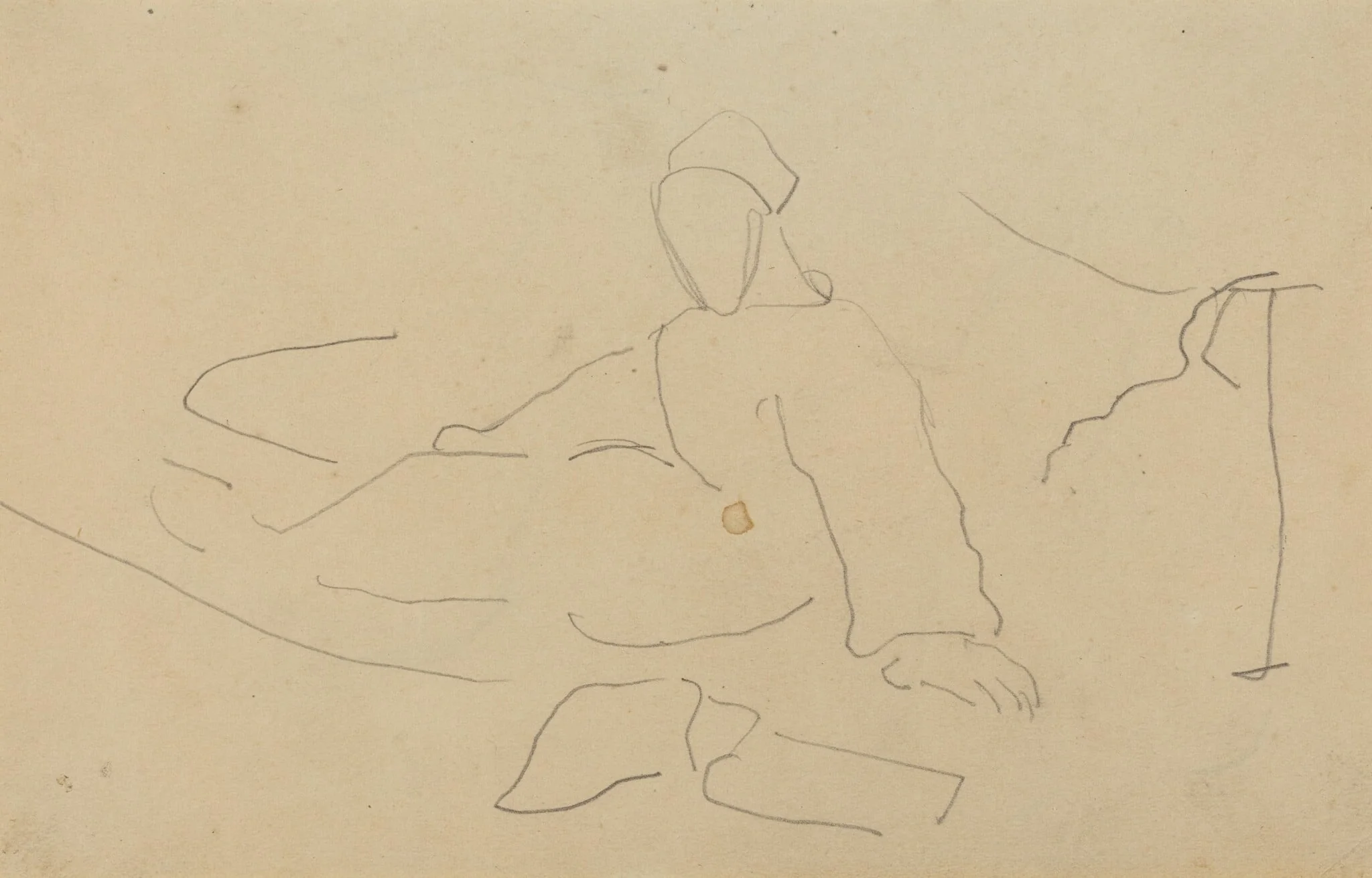 Figure Seated on the Ground [recto], detail