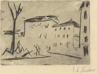 Street Corner in Dresden (Strassenecke Dresden), by Ernst Ludwig Kirchner, ink, 1909