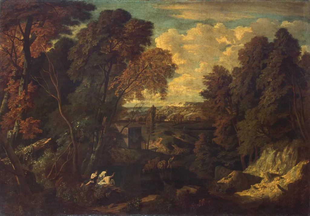 Landscape with a Ruined Tower, by Cornelis Huysmans, oil, 1698