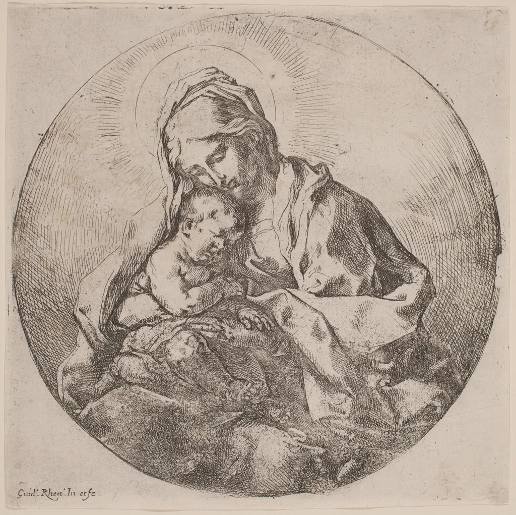 Virgin and Child, by Guido Reni, ink, 1608