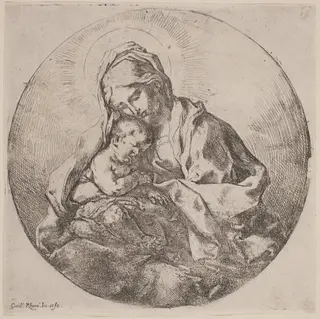 Virgin and Child, by Guido Reni, ink, 1608