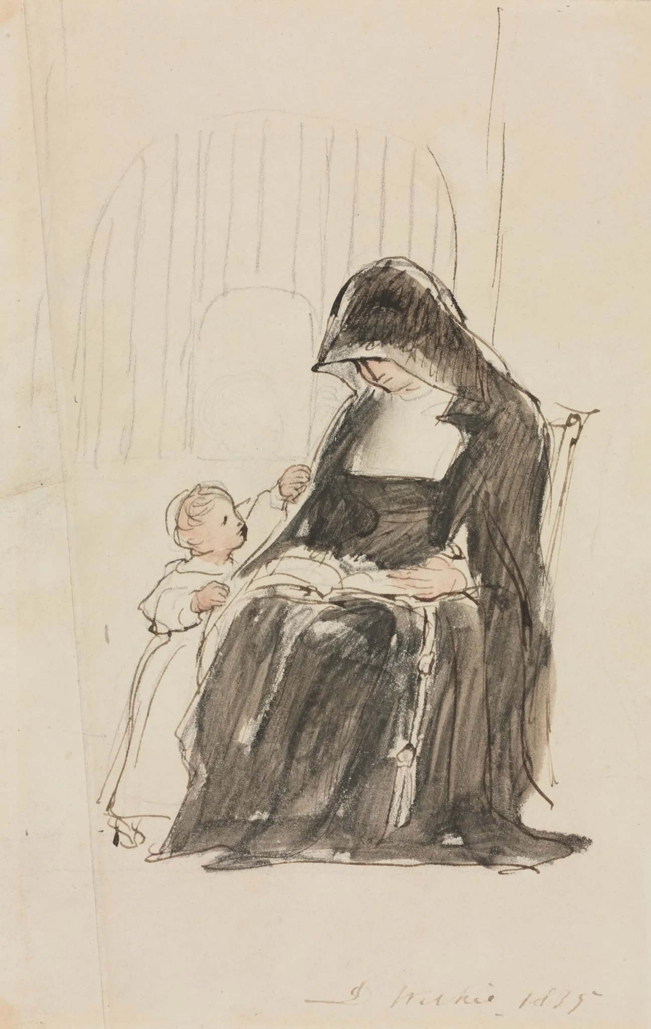 Nun Reading to a Child, detail