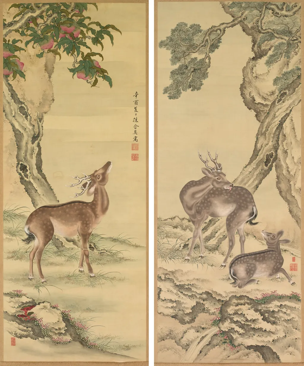 Symbols of Longevity: Deer under Peach and Pine, by Toda Tadanaka, unspecified, 1801