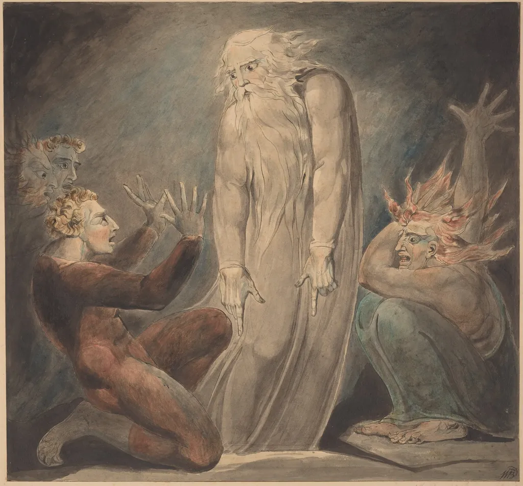 The Ghost of Samuel Appearing to Saul, by William Blake, ink, 1800