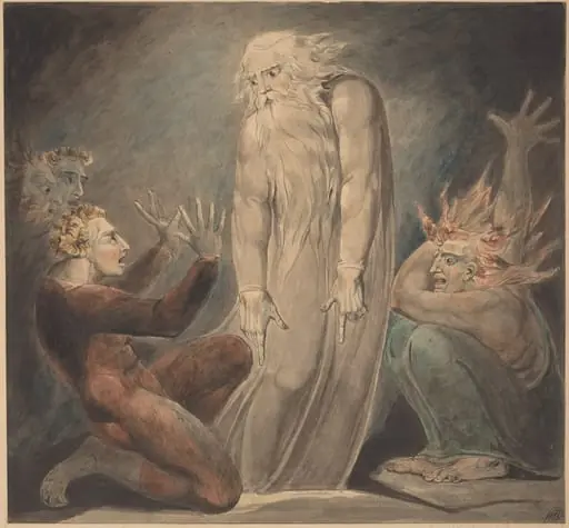 The Ghost of Samuel Appearing to Saul, by William Blake, ink, 1800