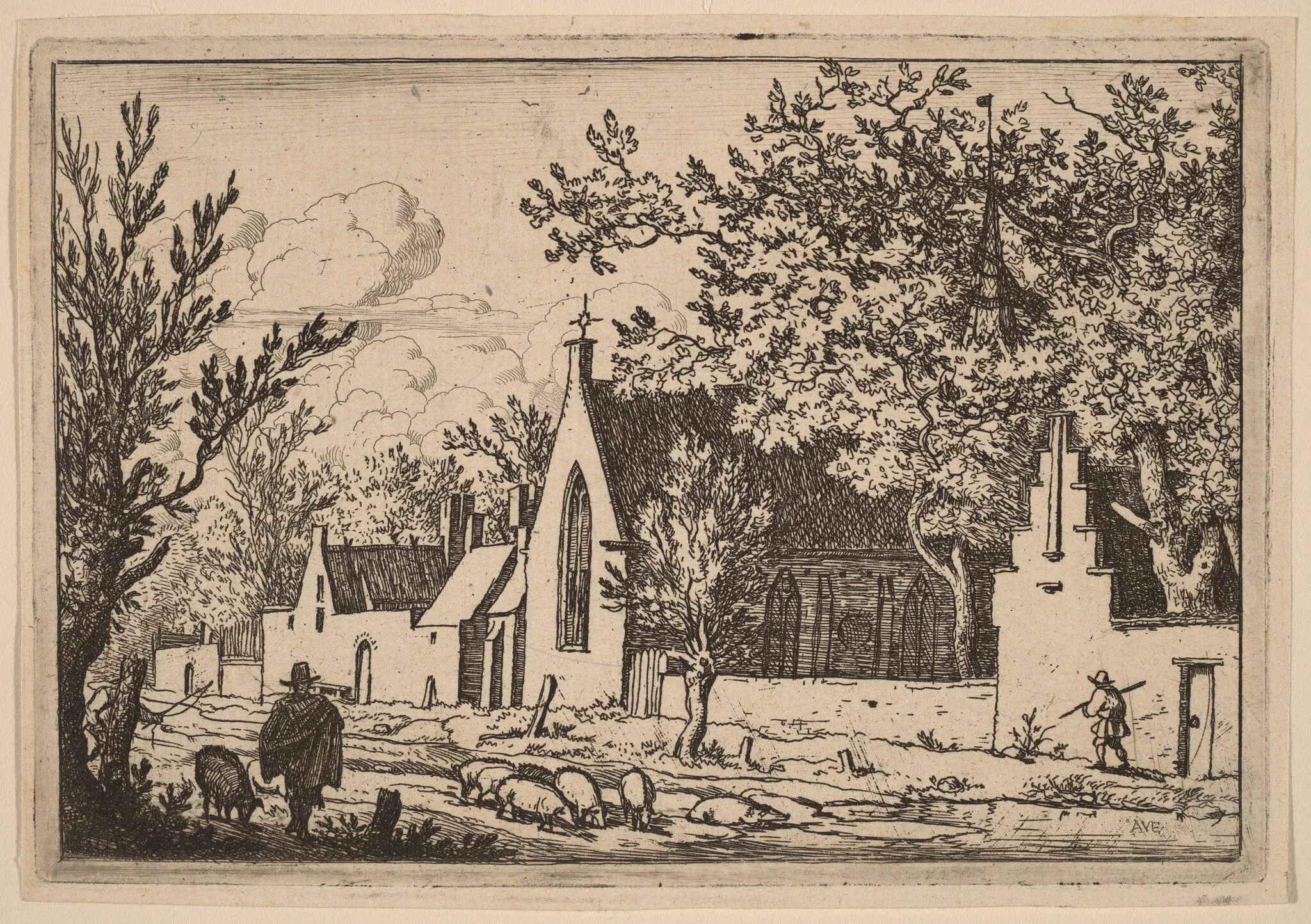 Swine Herd near a Chapel, detail