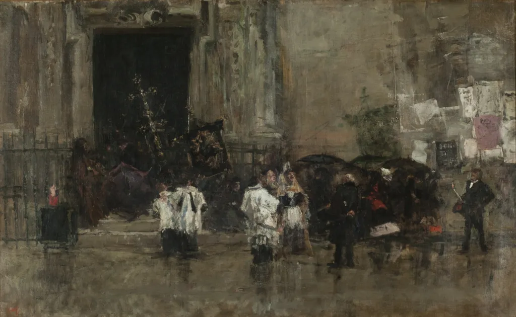 The procession surprised by the rain, by Mariano Fortuny Marsal, oil, 1867